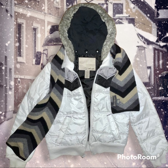 REFUGE Puffer Jacket w/ BANANA REPUBLIC Wool Scarf, Detachable Fur Hood, Wmn's M - Picture 8 of 16